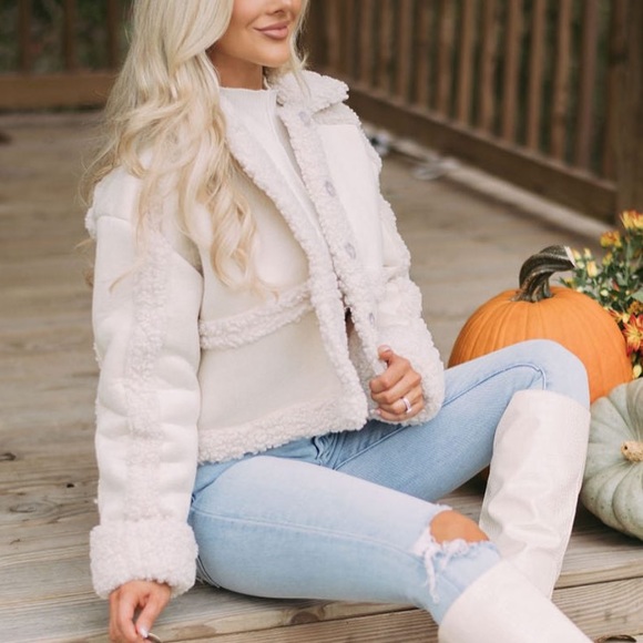 ShopTheseThree Cream Sherpa Jacket - Picture 4 of 7